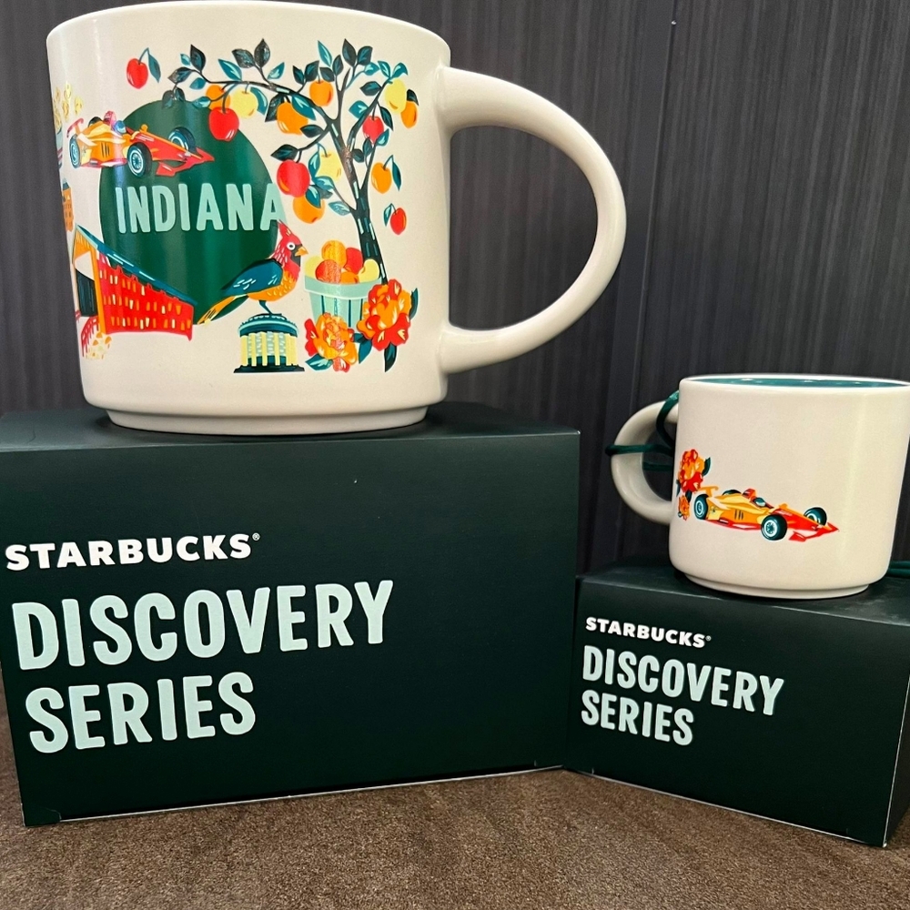 2 NEW Indiana Starbucks Discovery Collection mugs, 14oz & 2oz cups
